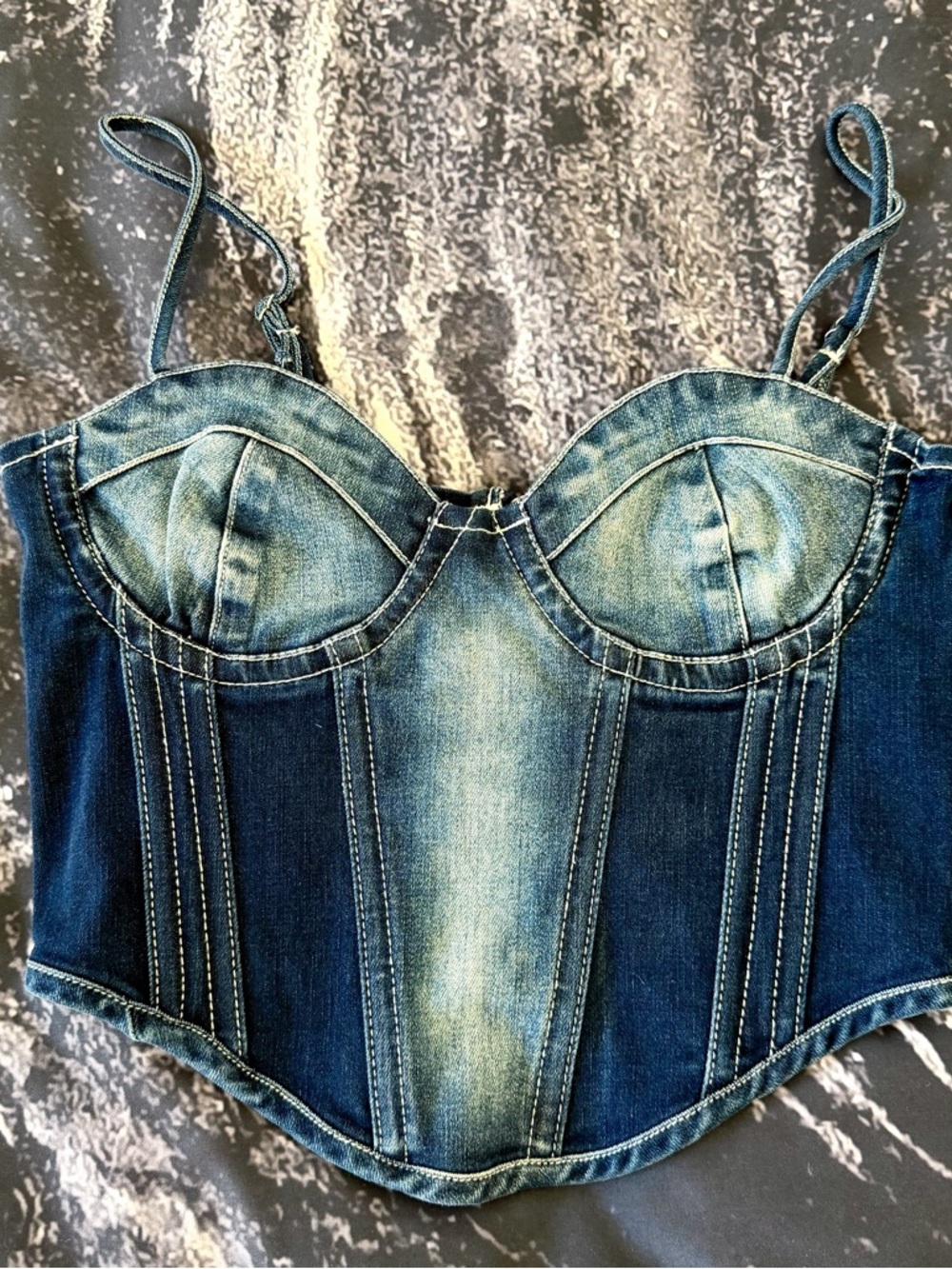 Dolls Kill Generation Kiss - Blue Denim Bustier Crop Top - Size Small